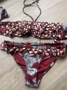 Scotch & Soda Burgundy Paisley Ruffle Bandeau Bikini